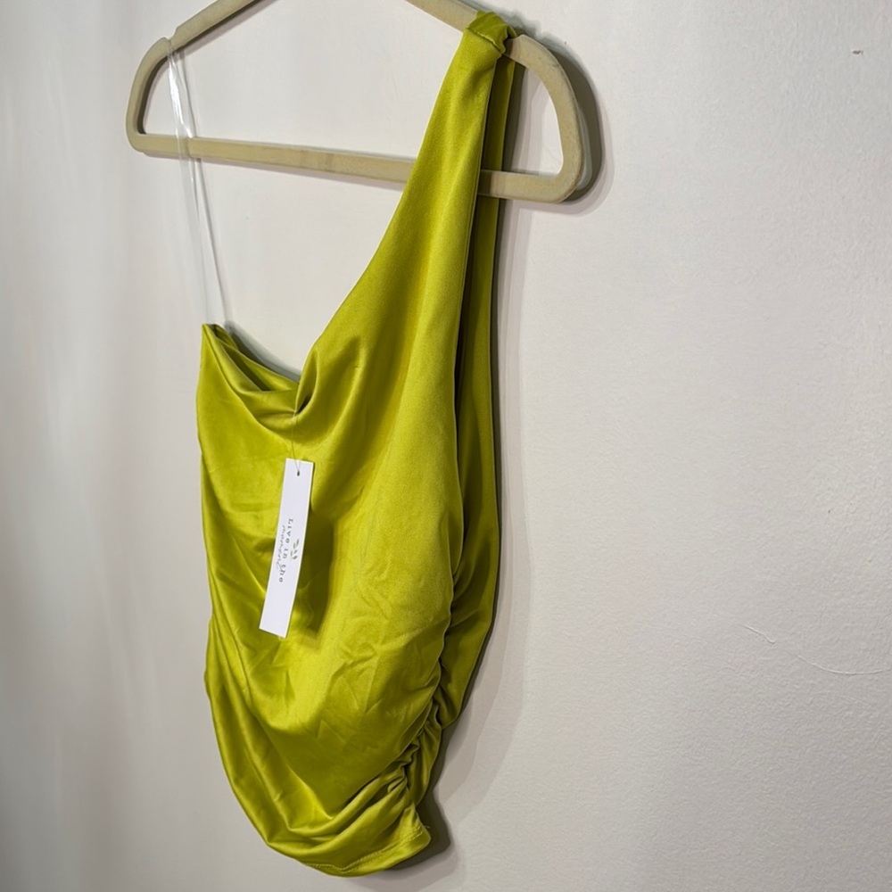 Live in the Moment Chic One-Shoulder Lime Green Top - Picture 5 of 7